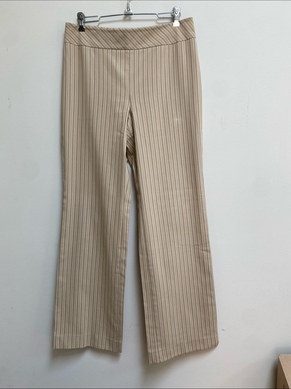Adrienne Vittadini Beige Pinstripe Wide-Leg Pants,Size 8